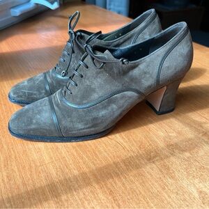 Salvatore Ferragamo Suede Green/Grey Oxford Style Booties - Made in Italy